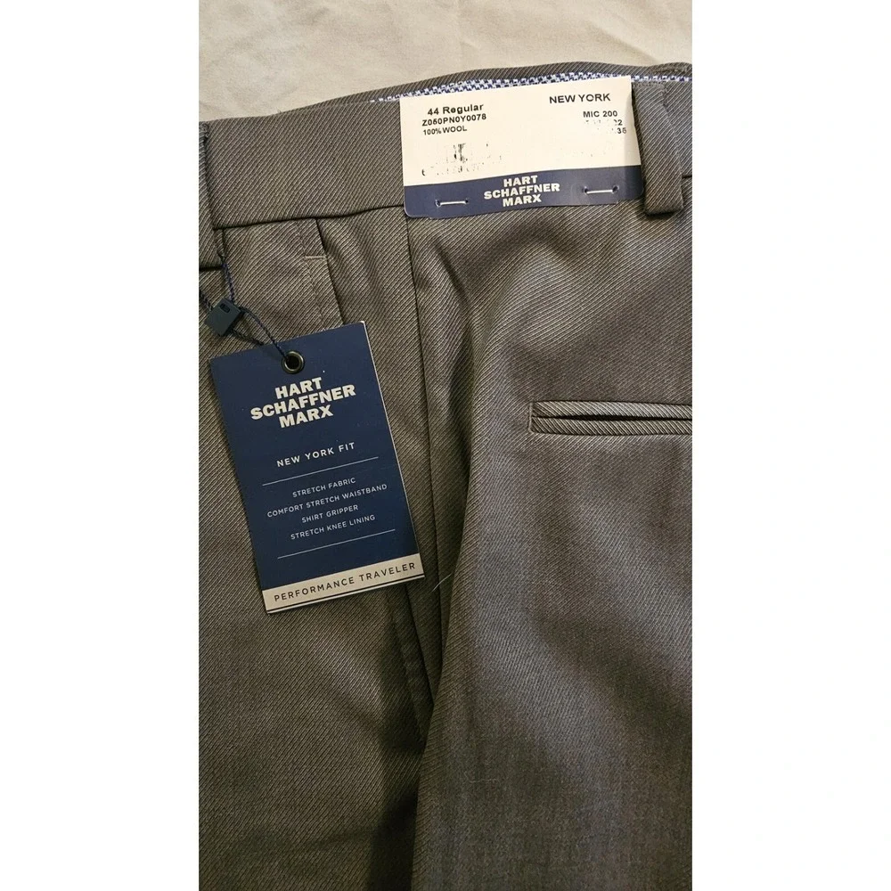 Hart Schaffner Marx 44 Reg New York Wool Suit Dress Pants Unhemmed Gray NWT L529 - Picture 2 of 4